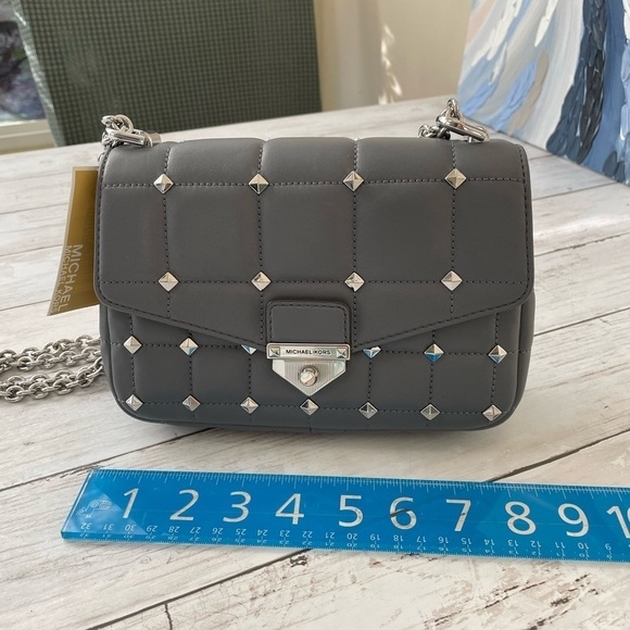 Michael Kors Soho Small Chain Heather Grey Leather Shoulder Bag NWT crossbody - Picture 4 of 8